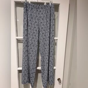 La Mer Luxe Wide Leg Pants Sz XL Navy Blue And White Geometric Print Flowy